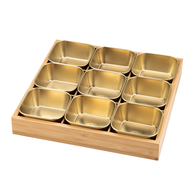 Bambusest ruutplaatide komplekt üheksa kambriga – bambusserveerimisnõud, kaasaegne lihtne stiil, sobib hotellidele, lansseeritud 2023.