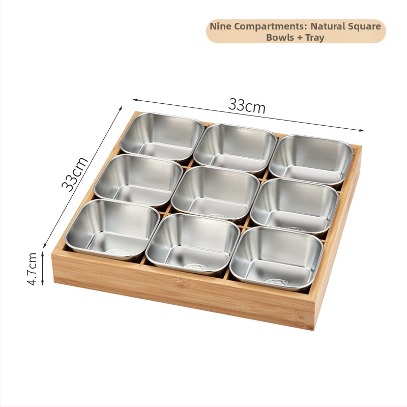 Bambusest ruutplaatide komplekt üheksa kambriga – bambusserveerimisnõud, kaasaegne lihtne stiil, sobib hotellidele, lansseeritud 2023.