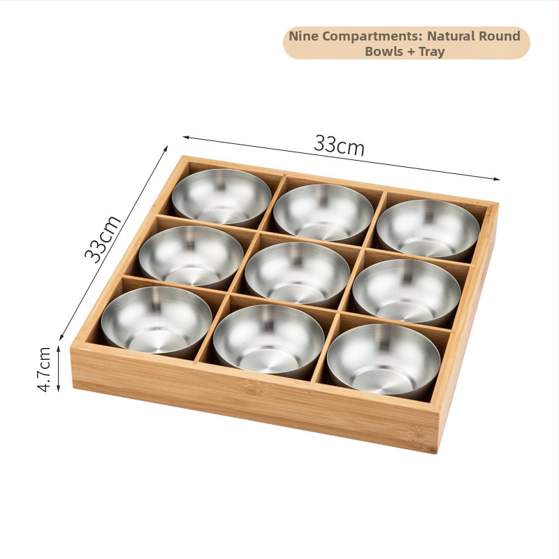 Bambusest ruutplaatide komplekt üheksa kambriga – bambusserveerimisnõud, kaasaegne lihtne stiil, sobib hotellidele, lansseeritud 2023.