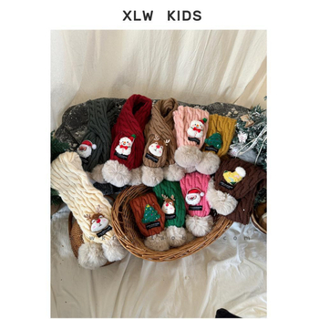 Bērnu vilnas šalle, Korejas stila, ziedu raksts, adīta warp knitting tehnikā, ziemas sezonai