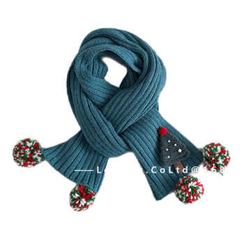 Bērnu šalle ar pūciņiem, ribotā adījumā, korejiešu stila iedvesa, kokvilna, warp-knit monokromāds raksts, saglabā siltumu rudenī un ziemā