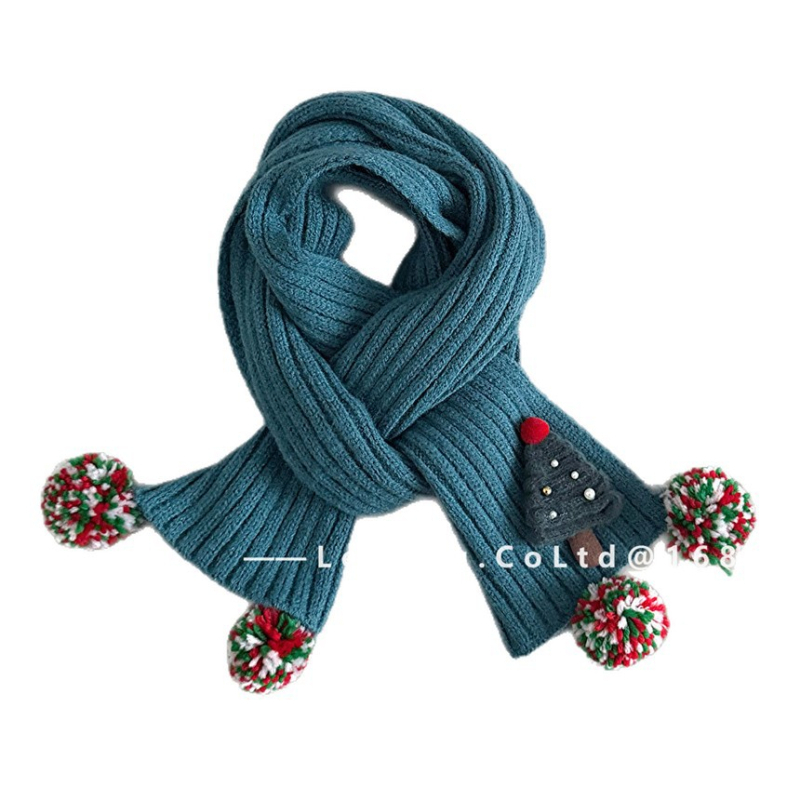 Bērnu šalle ar pūciņiem, ribotā adījumā, korejiešu stila iedvesa, kokvilna, warp-knit monokromāds raksts, saglabā siltumu rudenī un ziemā