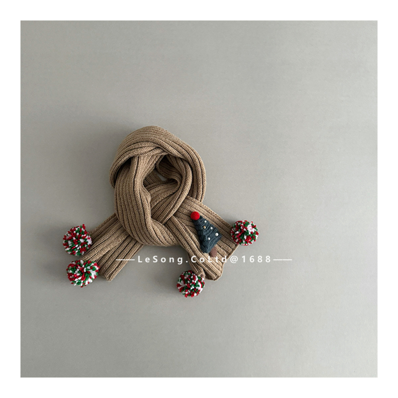 Bērnu šalle ar pūciņiem, ribotā adījumā, korejiešu stila iedvesa, kokvilna, warp-knit monokromāds raksts, saglabā siltumu rudenī un ziemā