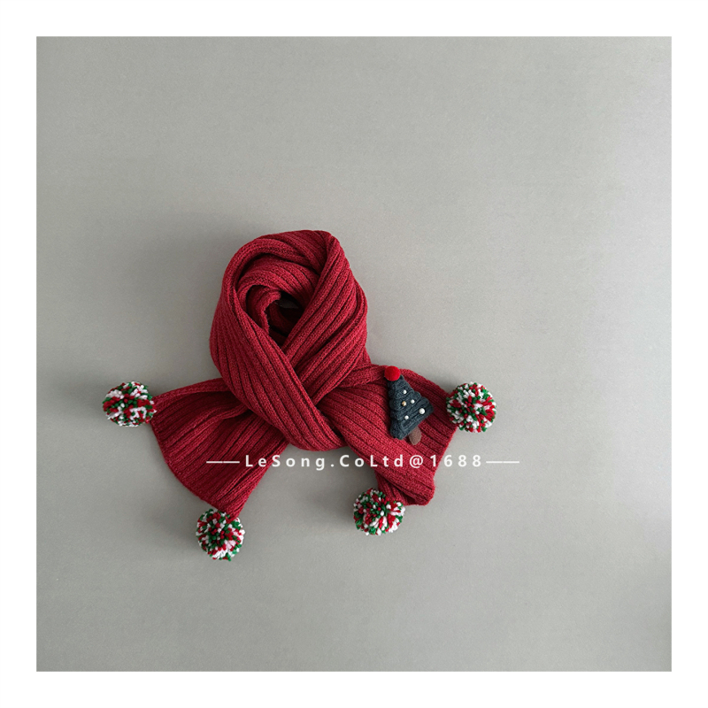 Bērnu šalle ar pūciņiem, ribotā adījumā, korejiešu stila iedvesa, kokvilna, warp-knit monokromāds raksts, saglabā siltumu rudenī un ziemā