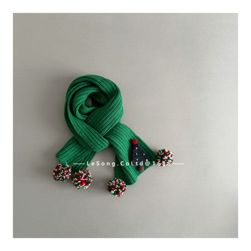 Bērnu šalle ar pūciņiem, ribotā adījumā, korejiešu stila iedvesa, kokvilna, warp-knit monokromāds raksts, saglabā siltumu rudenī un ziemā