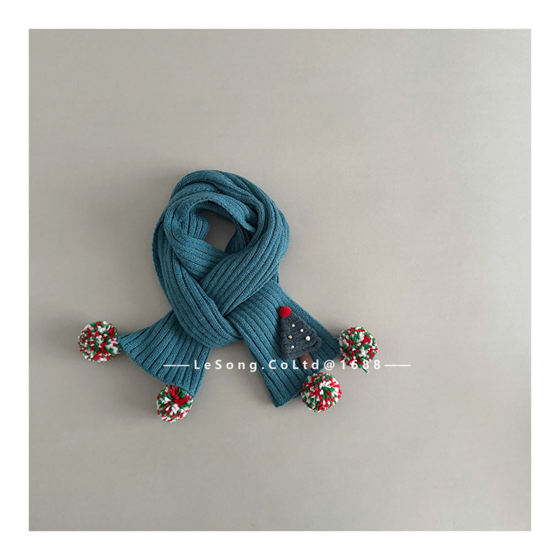 Bērnu šalle ar pūciņiem, ribotā adījumā, korejiešu stila iedvesa, kokvilna, warp-knit monokromāds raksts, saglabā siltumu rudenī un ziemā