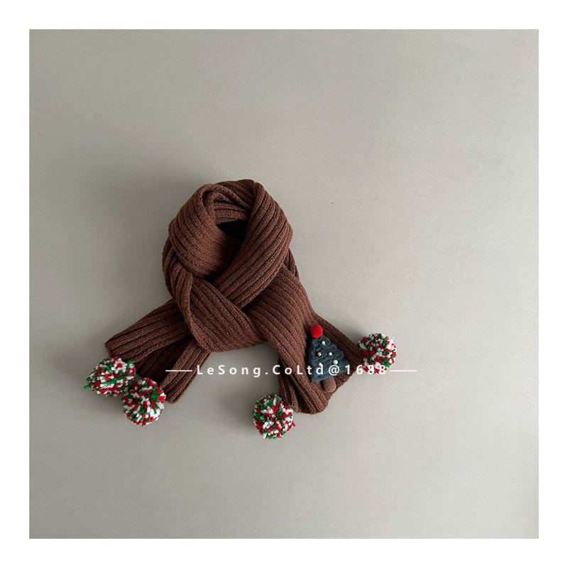 Bērnu šalle ar pūciņiem, ribotā adījumā, korejiešu stila iedvesa, kokvilna, warp-knit monokromāds raksts, saglabā siltumu rudenī un ziemā