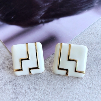 Naušnice od srebra 925 s emajlom, geometrijski cvjetni uzorak s mrežastim prugama, Drop glaze serija, model B71