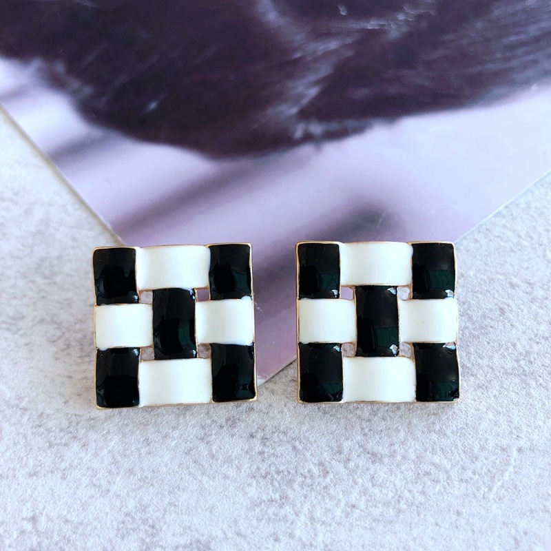 Naušnice od srebra 925 s emajlom, geometrijski cvjetni uzorak s mrežastim prugama, Drop glaze serija, model B71