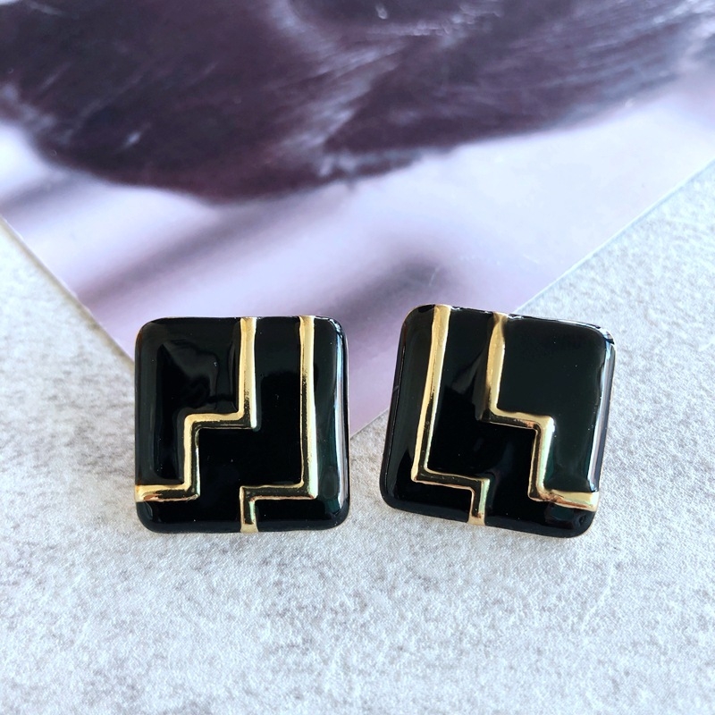 Naušnice od srebra 925 s emajlom, geometrijski cvjetni uzorak s mrežastim prugama, Drop glaze serija, model B71