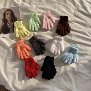 Unisex rukavice od coral fleece-a, pletene, tople za zimu i jesen, pet prstiju, zima 2021