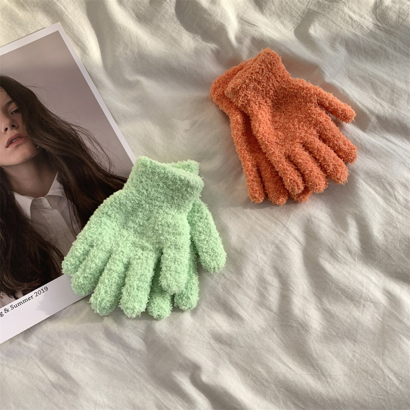 Unisex rukavice od coral fleece-a, pletene, tople za zimu i jesen, pet prstiju, zima 2021