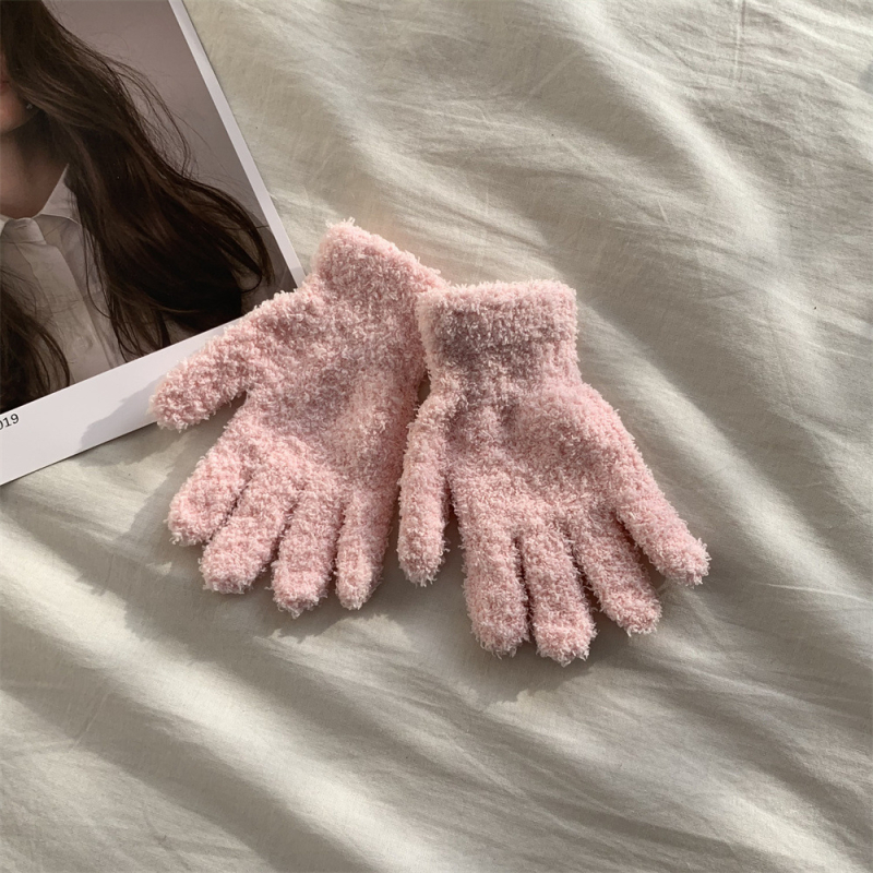 Unisex rukavice od coral fleece-a, pletene, tople za zimu i jesen, pet prstiju, zima 2021