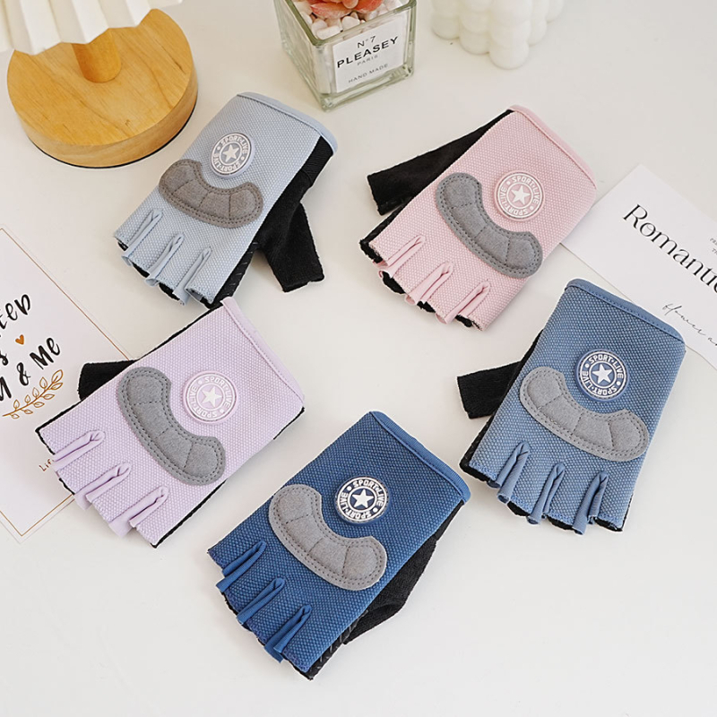 Rukavice za biciklizam s pola prsta - unisex, izšivane, protuklizne, od akrilnog vlakna, uzrast 7-14