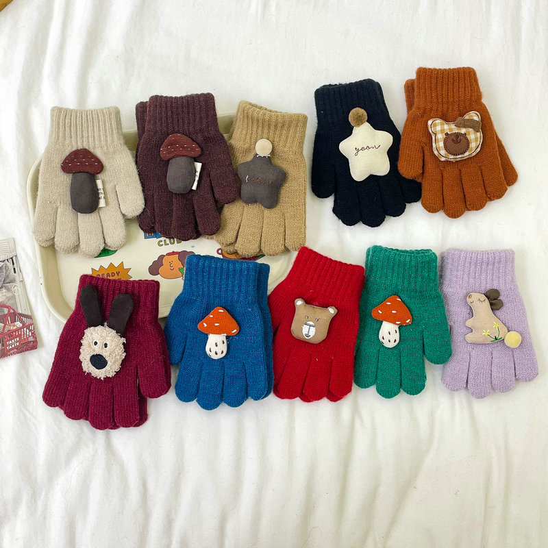 Dječje vunene pletene rukavice s prstima, cartoon uzorak, unisex, korejski stil, jesen/zima