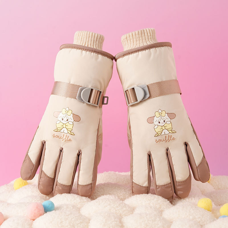 Dječje skijaške rukavice, Cartoon stil, prsti odvojeni, Chun yafang materijal, unisex, uzrast 7–14 godina, zima