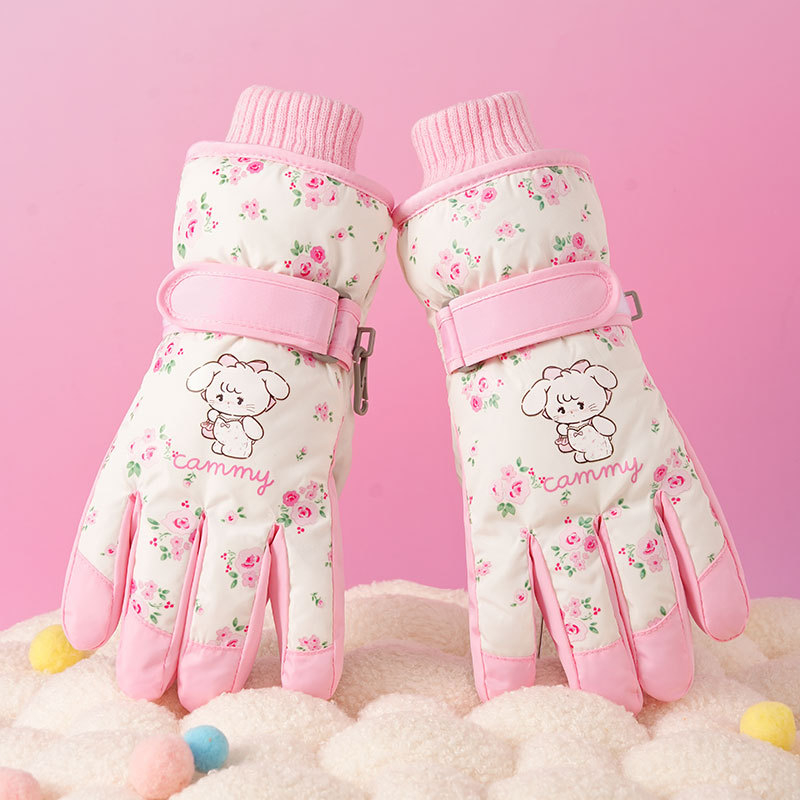 Dječje skijaške rukavice, Cartoon stil, prsti odvojeni, Chun yafang materijal, unisex, uzrast 7–14 godina, zima