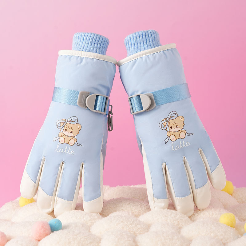 Dječje skijaške rukavice, Cartoon stil, prsti odvojeni, Chun yafang materijal, unisex, uzrast 7–14 godina, zima