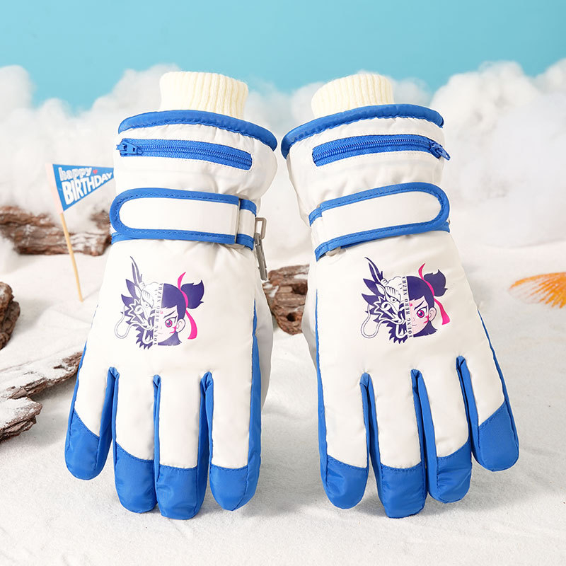 Dječje skijaške rukavice, Cartoon stil, prsti odvojeni, Chun yafang materijal, unisex, uzrast 7–14 godina, zima