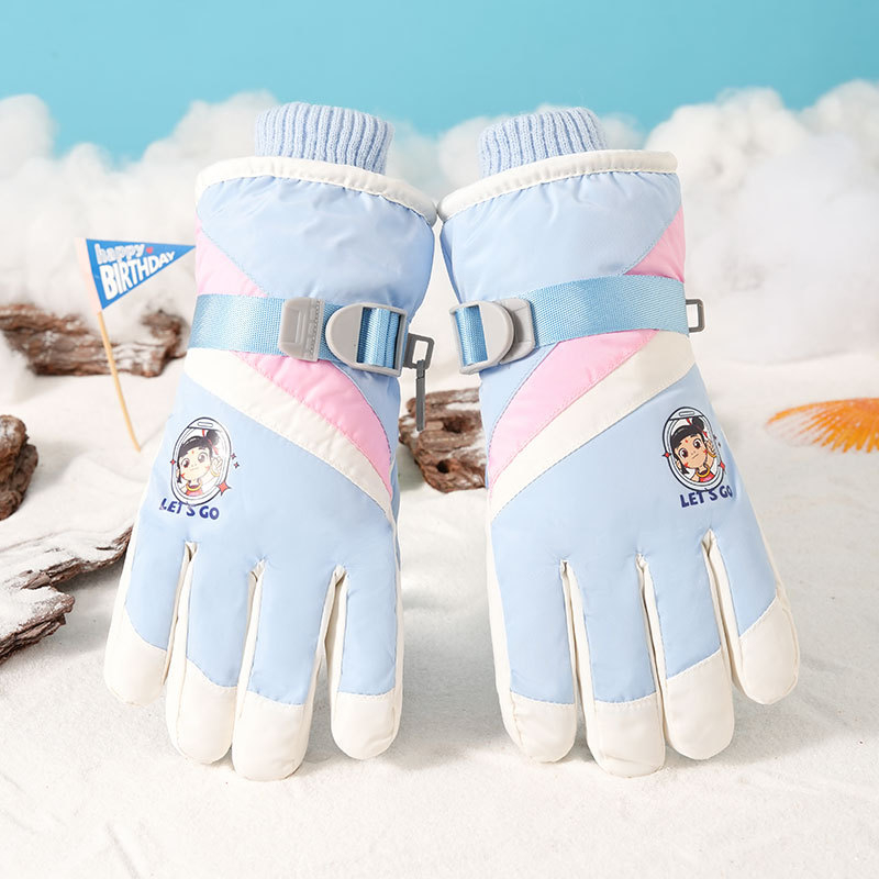 Dječje skijaške rukavice, Cartoon stil, prsti odvojeni, Chun yafang materijal, unisex, uzrast 7–14 godina, zima