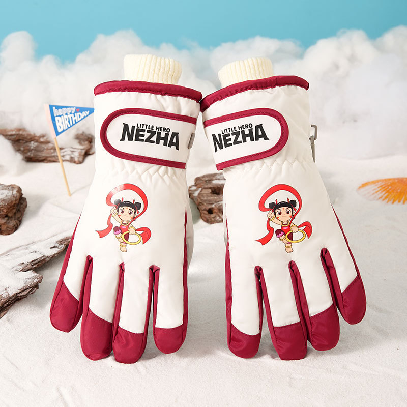 Dječje skijaške rukavice, Cartoon stil, prsti odvojeni, Chun yafang materijal, unisex, uzrast 7–14 godina, zima