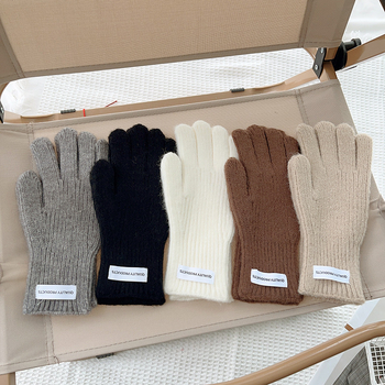 Bērnu adītās pirkstu cimdi ziemai, silti, minimālistisks stils, vecumam 8–12 gadi