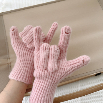 Bērnu adītās pirkstu cimdi ziemai, silti, minimālistisks stils, vecumam 8–12 gadi