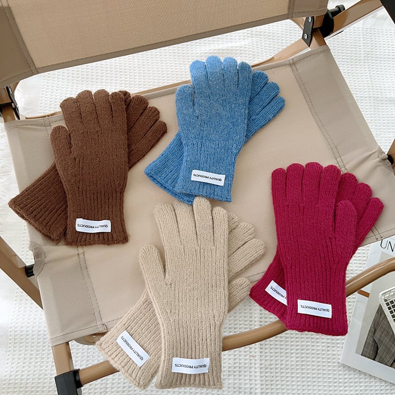 Bērnu adītās pirkstu cimdi ziemai, silti, minimālistisks stils, vecumam 8–12 gadi