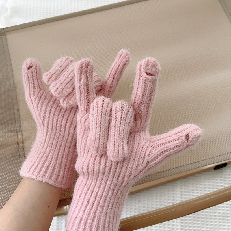 Bērnu adītās pirkstu cimdi ziemai, silti, minimālistisks stils, vecumam 8–12 gadi