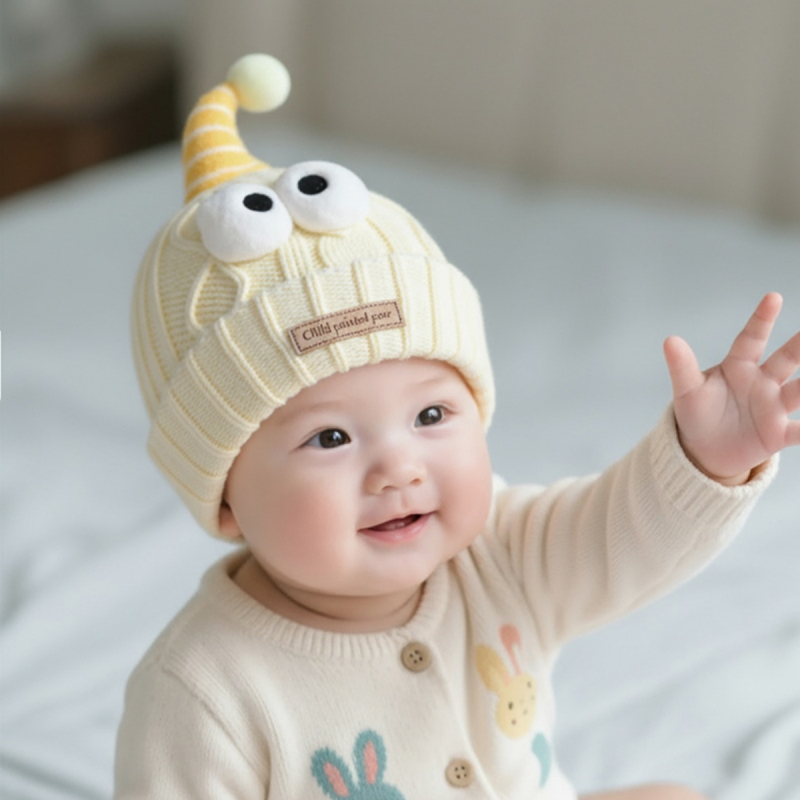 Dječja pletena kapa za jesen/zimu, topla i debela, unisex za bebe 6–24 mjeseci, otporna na vjetar