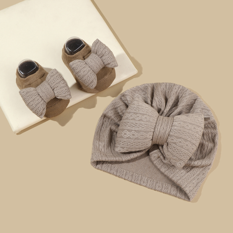 Dječji Jacquard pleteni set kapa i čarape – kupaolasta kapa, rubni pojas, mješavina pamuk-poliester, prozračan, otporan na vjetar