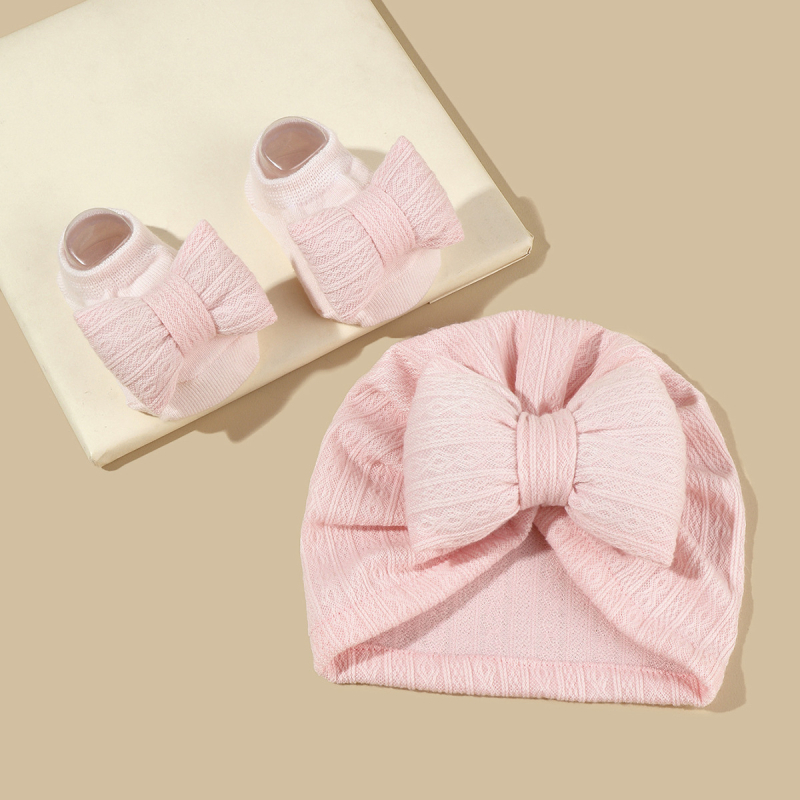 Dječji Jacquard pleteni set kapa i čarape – kupaolasta kapa, rubni pojas, mješavina pamuk-poliester, prozračan, otporan na vjetar