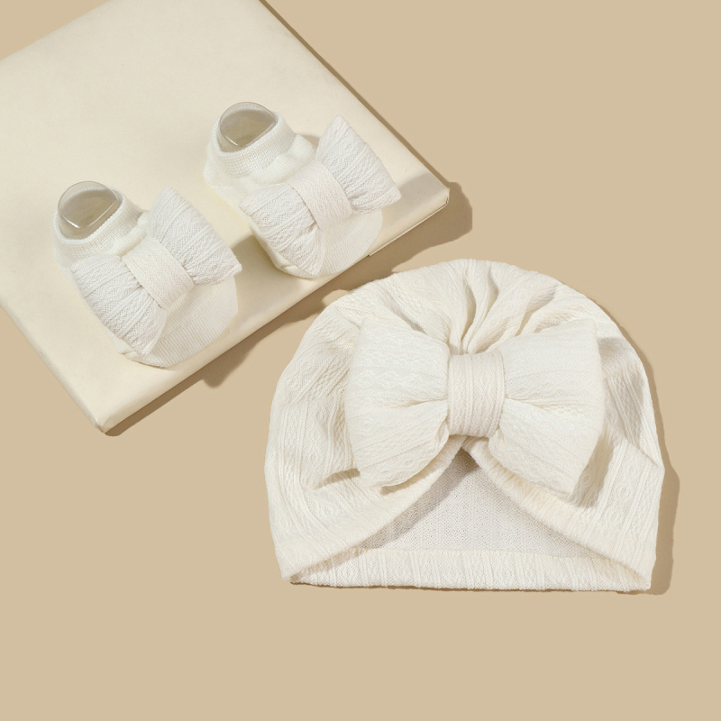 Dječji Jacquard pleteni set kapa i čarape – kupaolasta kapa, rubni pojas, mješavina pamuk-poliester, prozračan, otporan na vjetar