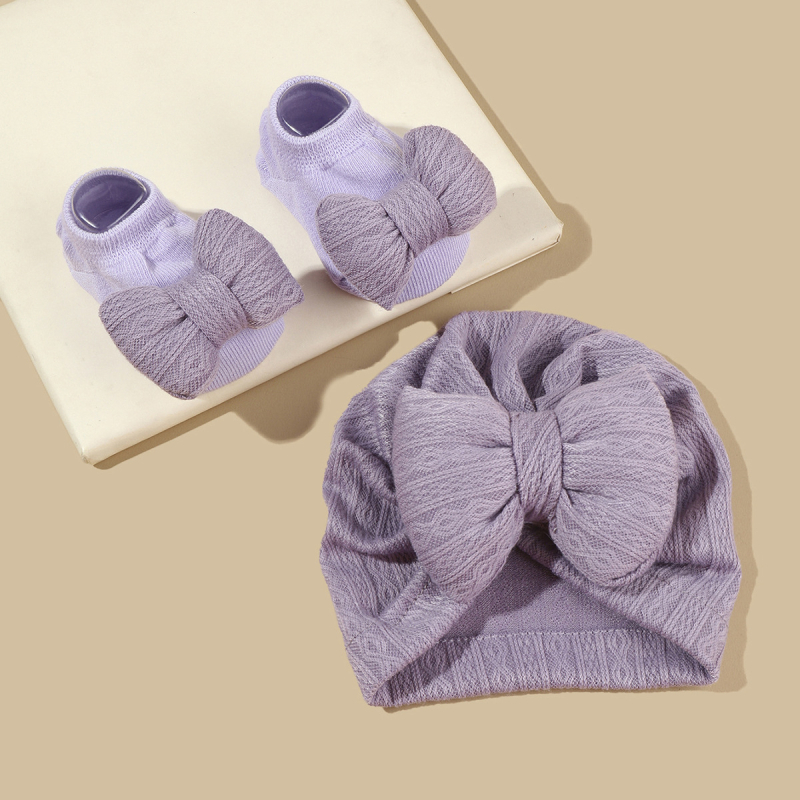 Dječji Jacquard pleteni set kapa i čarape – kupaolasta kapa, rubni pojas, mješavina pamuk-poliester, prozračan, otporan na vjetar