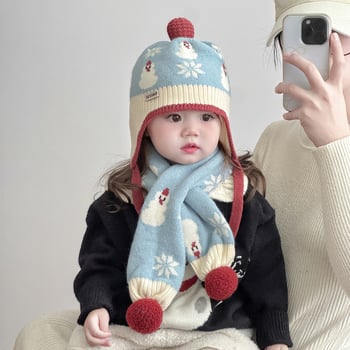 Bebi zimski set kapa i šal – pletena kapa s kupolastim oblikom i rubom, jacquard pletenje, zadržava toplinu, otporna na vjetar, za dob 0–6 mjeseci, marka Yumo