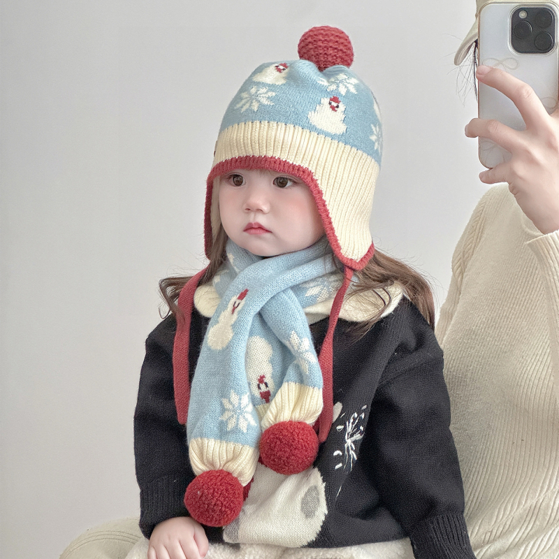 Bebi zimski set kapa i šal – pletena kapa s kupolastim oblikom i rubom, jacquard pletenje, zadržava toplinu, otporna na vjetar, za dob 0–6 mjeseci, marka Yumo