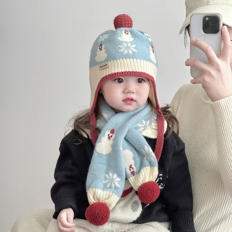 Bebi zimski set kapa i šal – pletena kapa s kupolastim oblikom i rubom, jacquard pletenje, zadržava toplinu, otporna na vjetar, za dob 0–6 mjeseci, marka Yumo