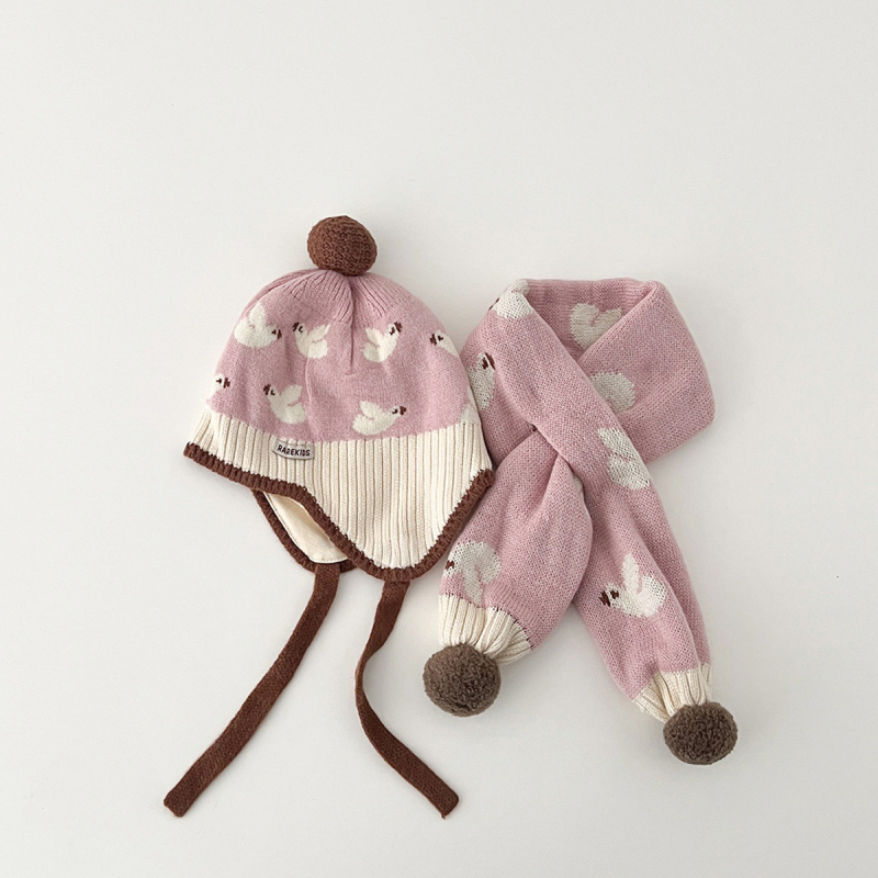 Bebi zimski set kapa i šal – pletena kapa s kupolastim oblikom i rubom, jacquard pletenje, zadržava toplinu, otporna na vjetar, za dob 0–6 mjeseci, marka Yumo
