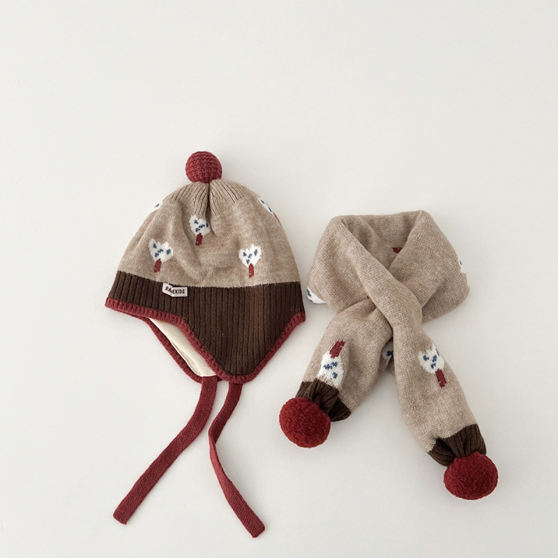 Bebi zimski set kapa i šal – pletena kapa s kupolastim oblikom i rubom, jacquard pletenje, zadržava toplinu, otporna na vjetar, za dob 0–6 mjeseci, marka Yumo