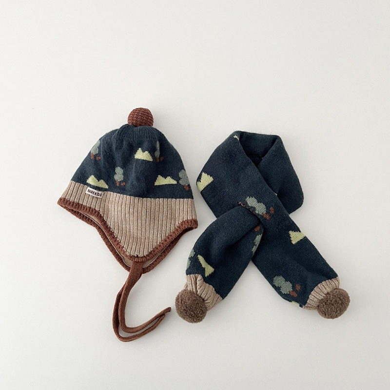 Bebi zimski set kapa i šal – pletena kapa s kupolastim oblikom i rubom, jacquard pletenje, zadržava toplinu, otporna na vjetar, za dob 0–6 mjeseci, marka Yumo