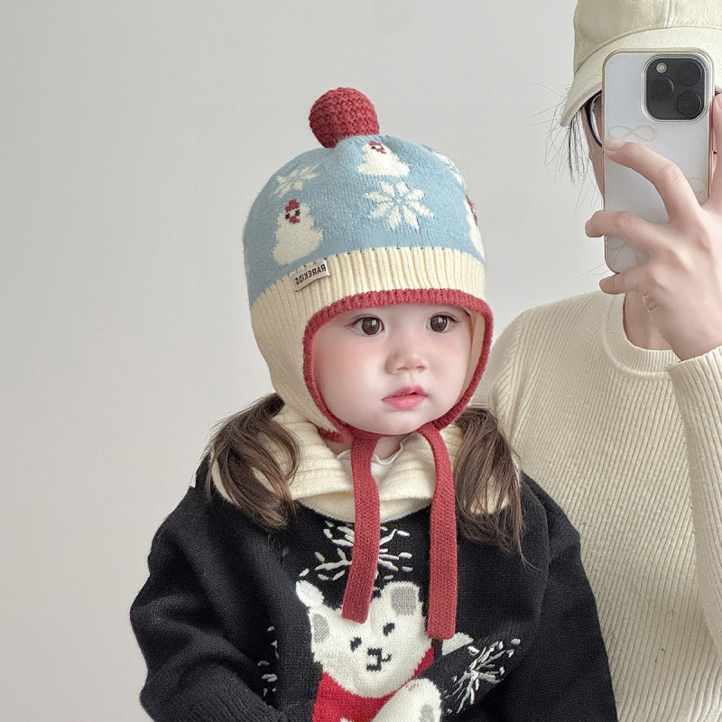Bebi zimski set kapa i šal – pletena kapa s kupolastim oblikom i rubom, jacquard pletenje, zadržava toplinu, otporna na vjetar, za dob 0–6 mjeseci, marka Yumo