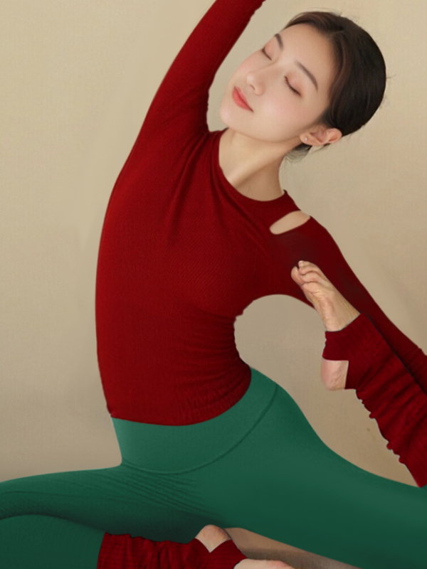 Sieviešu jogas komplekts ar garām piedurknēm, neilona audums, rudens-ziemas versija