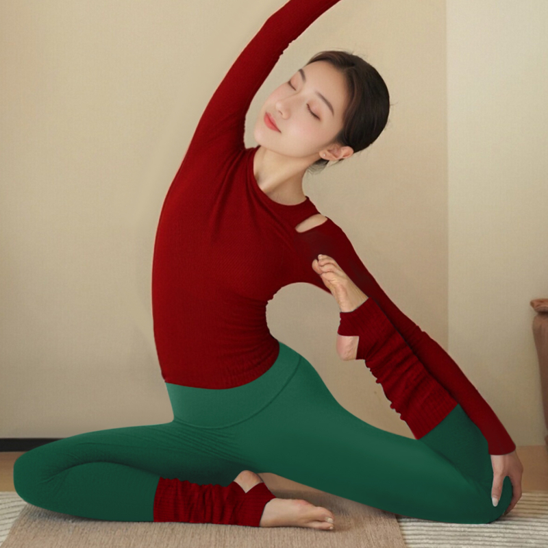 Sieviešu jogas komplekts ar garām piedurknēm, neilona audums, rudens-ziemas versija