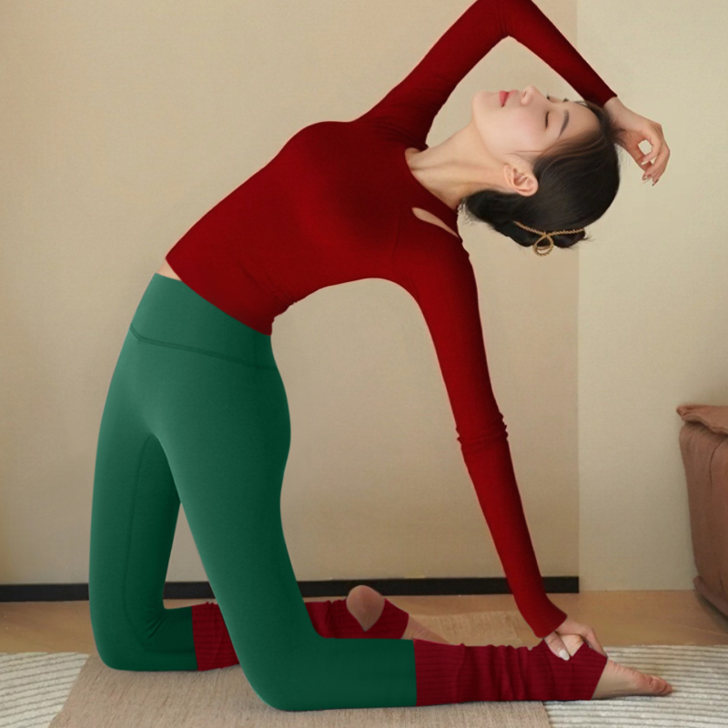 Sieviešu jogas komplekts ar garām piedurknēm, neilona audums, rudens-ziemas versija