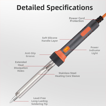 Lodētājs augstas jaudas ar plakanu galu, ar gaismu, konstantā temperatūra; 60W ar plakanu galu un 30W ar uzgaļu