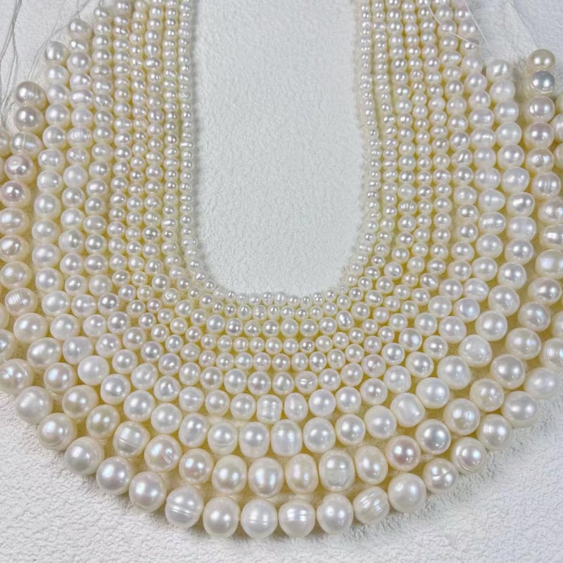 Голи перли за бижута | многоразмерни кръгли мъниста, бял цвят (Диаметри 3–12 мм; Цвят: Бял; Вид: пресноводни перли)