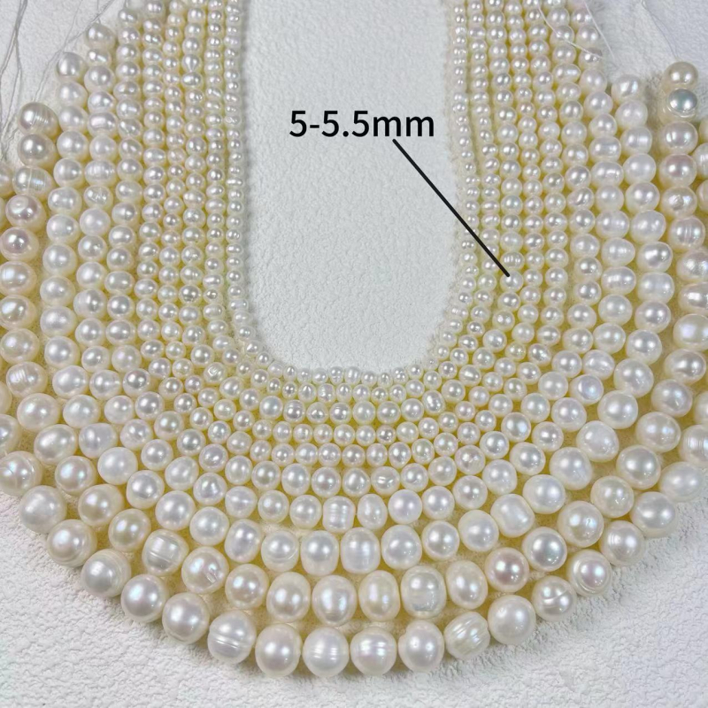 Голи перли за бижута | многоразмерни кръгли мъниста, бял цвят (Диаметри 3–12 мм; Цвят: Бял; Вид: пресноводни перли)