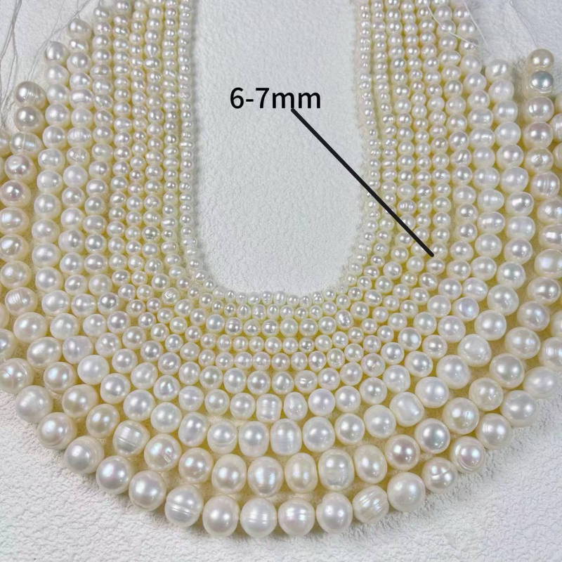 Голи перли за бижута | многоразмерни кръгли мъниста, бял цвят (Диаметри 3–12 мм; Цвят: Бял; Вид: пресноводни перли)