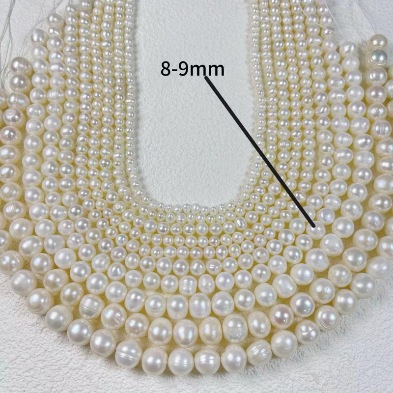 Голи перли за бижута | многоразмерни кръгли мъниста, бял цвят (Диаметри 3–12 мм; Цвят: Бял; Вид: пресноводни перли)