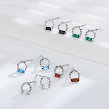 Naušnice od srebra 925, Geometrijski kvadrat, elektroplatiranje, jednostavan stil, za žene